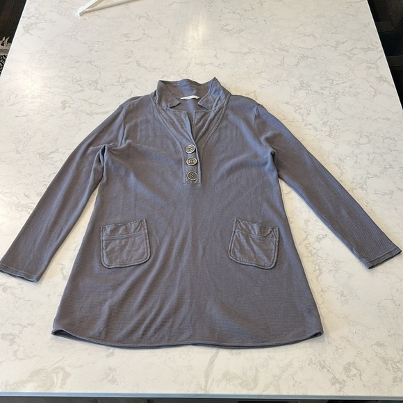 Soft Surroundings Take Two Tunic Top Large Grey Waffle Thermal Lagenlook - Picture 15 of 16